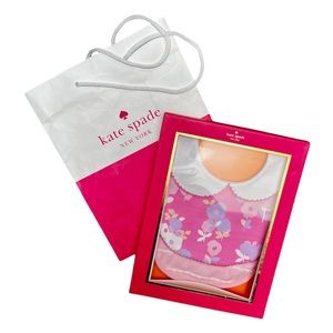 KATE SPADE Pink Purple White Posy Floral Baby Bibs Boxed Gift Set Of Two NIB